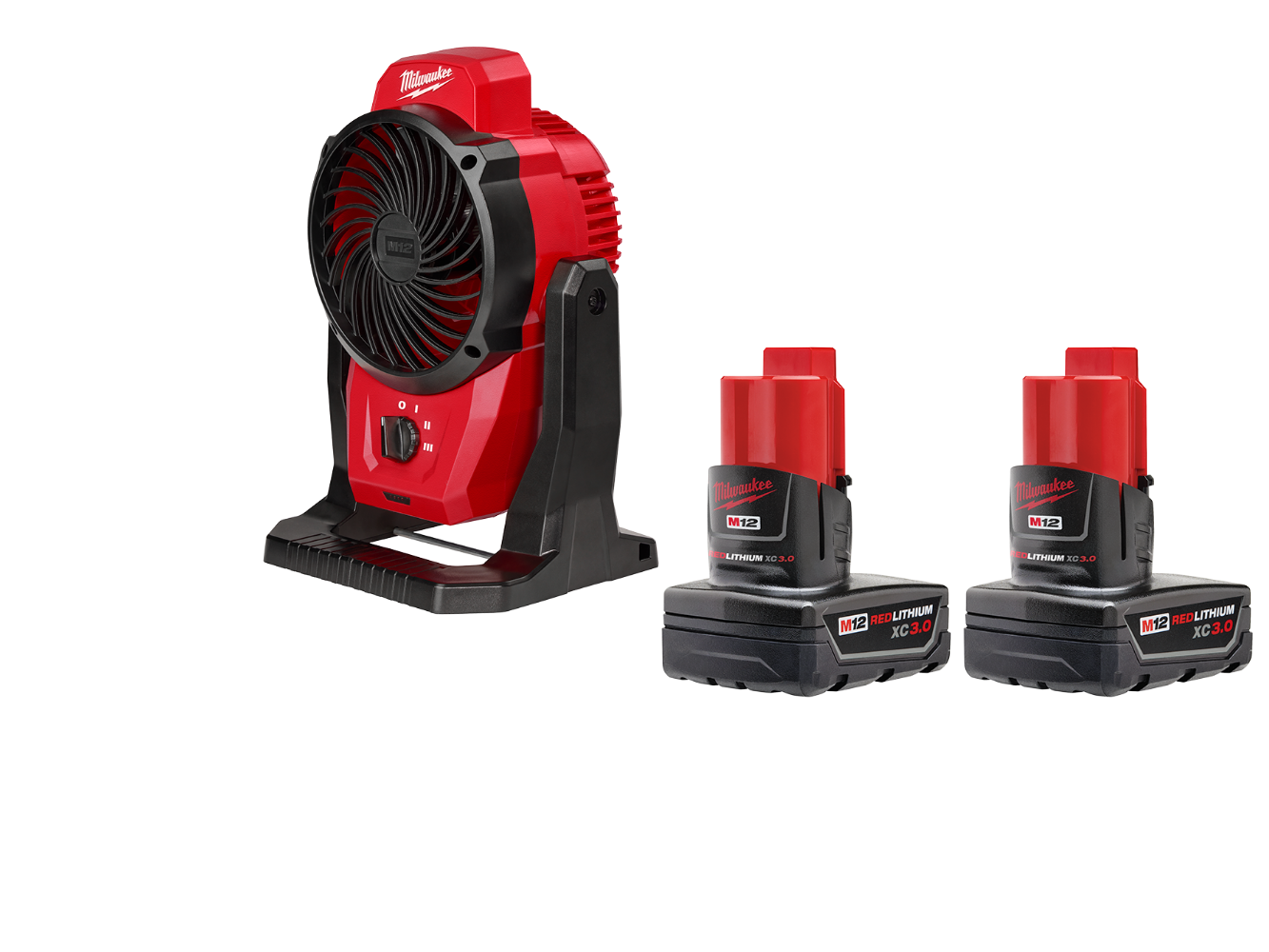 Milwaukee 0820-20x3 M12 12V Cordless Mounting Fan w/ 2 - M12 3AH Batteries