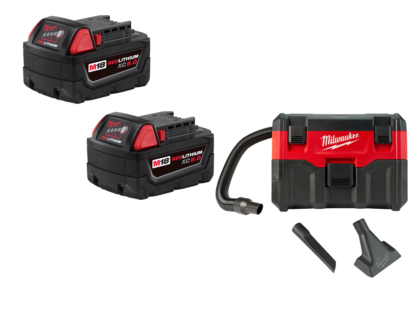 Milwaukee 0880-20BT5 M18 Vacuum w/ XC5.0 Extended Capacity Battery - 2 PK